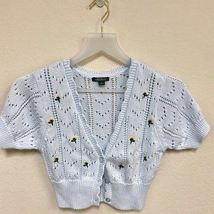 Y2K Wild Fable Baby Blue Cropped Knit Sweater Floral Applique XS‎